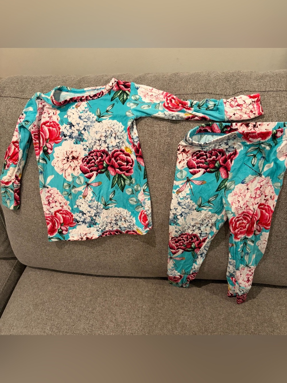 Posh Peanut Turquoise Floral Kids Pajama Set